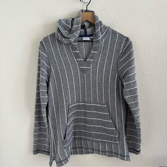 Onia Baja Style Blue Hooded Sweatshirt Hoodie V Neck Small - Picture 1 of 7